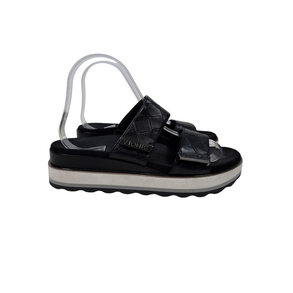 Vionic Brandie Sandals Womens 7.5 Black Quilted Platform Wide Adjustable Straps